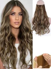 20英寸長卷曲毛無夾自然隱藏假髮,長卷曲毛魚線接發片,合適日常穿戴的合成纖維假髮