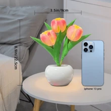 lampara de tulipanes, lampara de noche flor lampara tulipanes de luz LED lampara tulipan, lampara de escritorio led tulipan para Sala de Estar, Dormitorio, baño, Regalo para Novia, mamá e Hija - Rosa - Ver 6