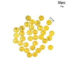 50入組逃脫遊戲和鬼屋硬幣,用於萬聖節派對裝飾,鍍金海盜玩具 - 黃色 - 查看 2