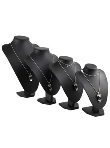 1pc Black Pu Leather Model Necklace Display Stand, Mannequin Neck Jewelry Rack For Store Showcase And Event Portable Jewelry Organizer - Black - View 5
