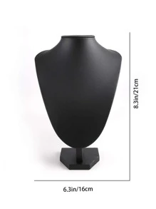 1pc Black Pu Leather Model Necklace Display Stand, Mannequin Neck Jewelry Rack For Store Showcase And Event Portable Jewelry Organizer - Black - View 3