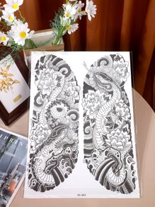 de hombres tradicional Cárdigan con grande serpiente Tatuaje patrón , impermeable , , real Tatuaje - Negro - Ver 2