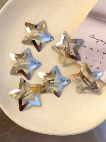 8件套女士银色金属星星发夹套装，适合日常和购物使用，街头风发夹，发爪，发卡，学习用品，发饰，头部饰品，发卡 - 銀色 - 查看 2