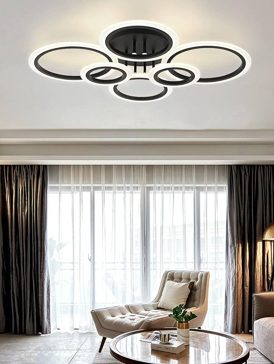 85~265V Modern LED Ceiling Light 6 Ring LED Black Ceiling Light, Lighting Fixture Ceiling Light For Kitchen, Living Room, Bedroom, Laundry No-dimmable - Black - View 1