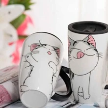 Taza De Ceramica En Forma De Gato Gatito Chi Con Tapa Anime 600ml Mod A - Multicolor - Ver 3