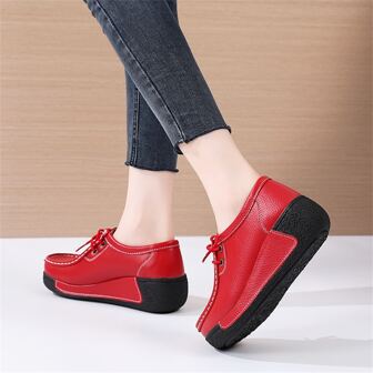 Women's Fashionable Wedge Heel Thick Sole Pu Leather Shoes, British Style Loafers