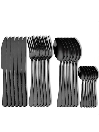4 / 16 / 24 piezas Conjunto de cuchillo de acero inoxidable 1010 negro, tenedor y cuchara para el hogar, restaurante, comedor de hotel, cocina, regalo de Navidad
