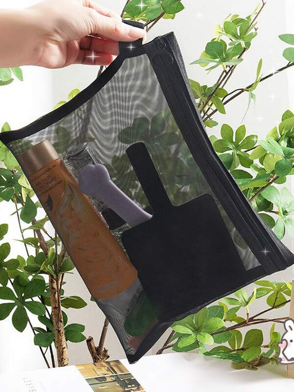 1pc Large Capacity Mesh Transparent Cosmetics Bag, Nylon Toiletry Bag