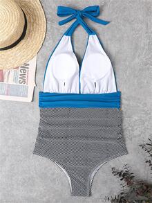 Women's Sexy One Piece Swimsuit With Backless Design, High Waist Ruched, Print And Neck Halter Strap Summer