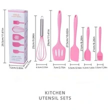 5pcs Silicone Kitchenware Set Including Turner, Scrapper, Brush, Whisk And Colander, Kitchen Cooking Utensils - Red - View 5