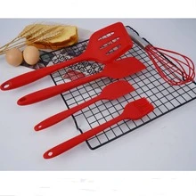5pcs Silicone Kitchenware Set Including Turner, Scrapper, Brush, Whisk And Colander, Kitchen Cooking Utensils - Red - View 3