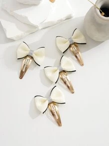 4pcs/set Kids' Bow Hair Clip - Beige - View 1
