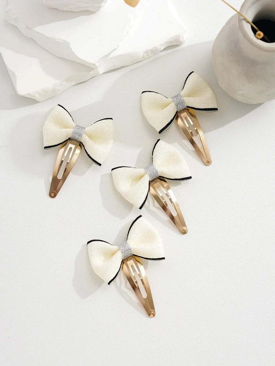4pcs/set Kids' Bow Hair Clip - Beige - View 1