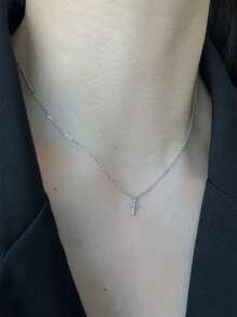 1pc S925 Sterling Silver Necklace,cross Pendant With Colorless Cubic Zirconia In Unique Minimalist Style,match All Outfits, Ideal Gift For Anniversary, Birthday And Daily Wear, Perfect For Besties And Girlfriends