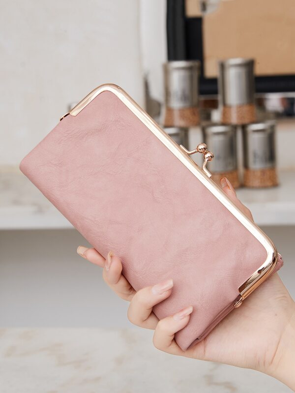MIYIN Fashion Vintage Bi-Fold Zipper Kiss Lock Wallet Women Wallet With Card Slot ID Window Minimalist PU Leather For Daily For Girls For Lady For College Dorm For School For College For Back To School Pink Gift Gift For Women Wallet Purse Wallet Long Wallet