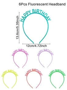 6Pcs Happy Birthday Fluorescent Hair Band Glowing Birthday Party Decoration Headband, Back To School Valentine Day