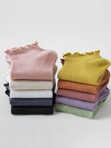 8pairs/Pack Random Color Sweet & Cute Japanese Style Frill Edges Simple Fashion Lady's Ankle Socks - Multicolor - View 3