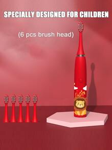 1 Electric Toothbrush With 6 Replacement Brush Heads, Cross-Border - Red - View 3