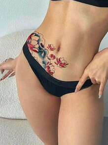Temporary Sexy Flower Water Transfer Waterproof Tattoo Sticker - Black - View 1