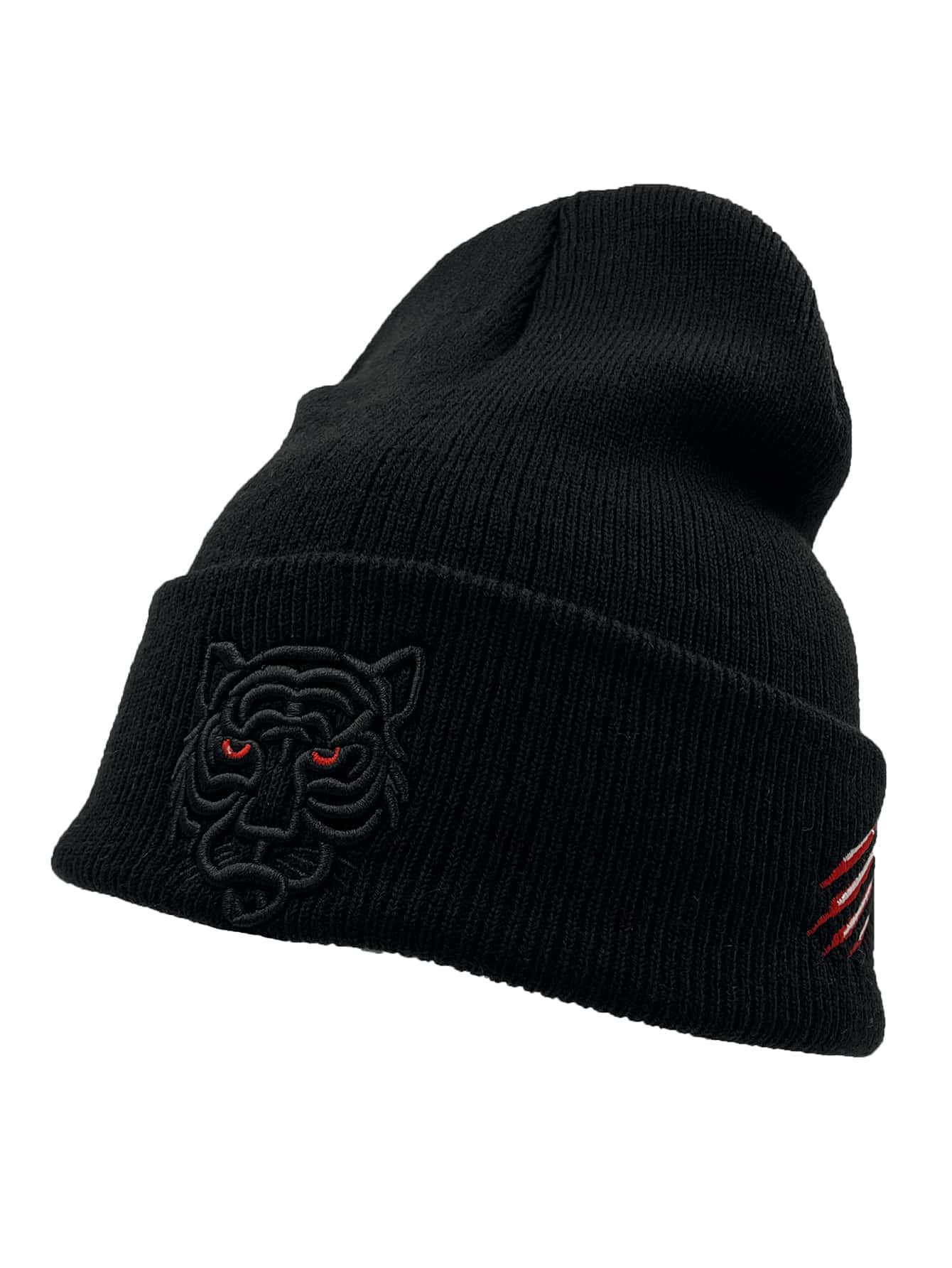 1 pieza de gorro tejido con bordado de tigre y letras personalizadas para unisex, moda y calidez para uso diario en la calle - Negro - Ver 1