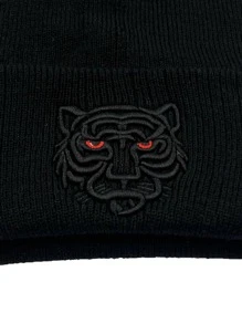 1 pieza de gorro tejido con bordado de tigre y letras personalizadas para unisex, moda y calidez para uso diario en la calle - Negro - Ver 3