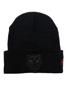 1 pieza de gorro tejido con bordado de tigre y letras personalizadas para unisex, moda y calidez para uso diario en la calle - Negro - Ver 2