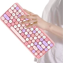 Wireless Bluetooth Keyboard Mini Portable 84-Key Keyboard Compatible With Android, Windows, PC, Tablet-Dark, Perfer For Home And Office Keyboards (Purple-Colorful) - 藕粉色 - 查看 2
