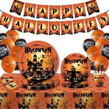 Bộ đồ ăn dùng một lần Halloween với thiết kế lâu đài, bí ngô, dơi - Bộ đồ ăn và dao kéo dùng một lần, Giáng sinh - Nhiều màu - Xem 1