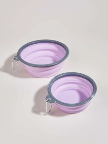 Pet Dog & Cat Foldable Travel Bowl - Color Random Dog Outing Dog Stuff Water Bottle Camping - Purple - View 6
