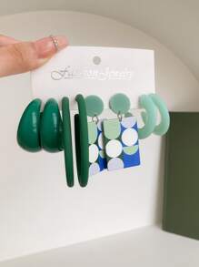 1 Set, 4 Pairs Fashionable Spray Painted Exaggerated Large Circle & Geometric Design Earrings Set With Multicolor Options - Multicolor - View 1