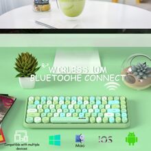 Wireless Bluetooth Keyboard Mini Portable 84-Key Keyboard Compatible With Android, Windows, PC, Tablet-Dark, Perfer For Home And Office Keyboards (Purple-Colorful) - 綠色 - 查看 6