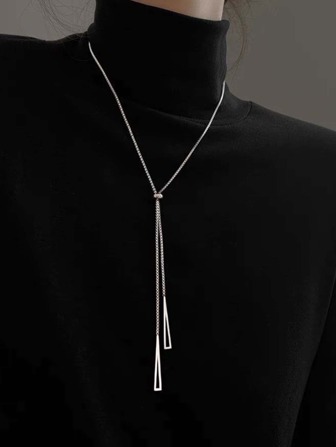 1pc 18k Gold Plated Simple Style Triangle Tassel Pendant Stainless Steel Necklace, Ideal Gift For Women's Festival