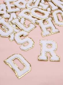 26pcs Letter Graphic Iron-on Patch With Golden Edge