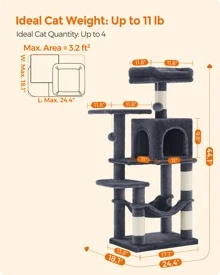 Feandrea Cat Tree, 44.1-Inch Cat Tower For Indoor Cats, Multi-Level Cat Condo With 4 Scratching Posts, 2 Perches, Hammock, Cave - 深灰色 - 查看 5