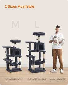 Feandrea Cat Tree, 44.1-Inch Cat Tower For Indoor Cats, Multi-Level Cat Condo With 4 Scratching Posts, 2 Perches, Hammock, Cave - 深灰色 - 查看 9