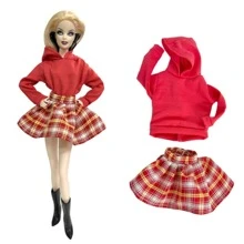 時尚裙子日常穿搭女孩派對裙可愛外套迷你禮服11.8寸玩偶配件（不包括玩偶） - 黑色 - 查看 7