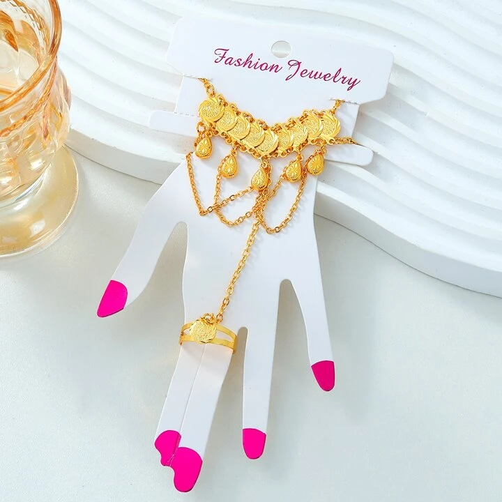1pc Classic Ring Connected Hand Chain Set Women s Bracelet