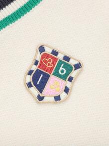 Balabala 兒童開襟衫，秋春季時尚對比條紋保暖柔軟V領青少年男孩開襟衫 - 米色 - 查看 5