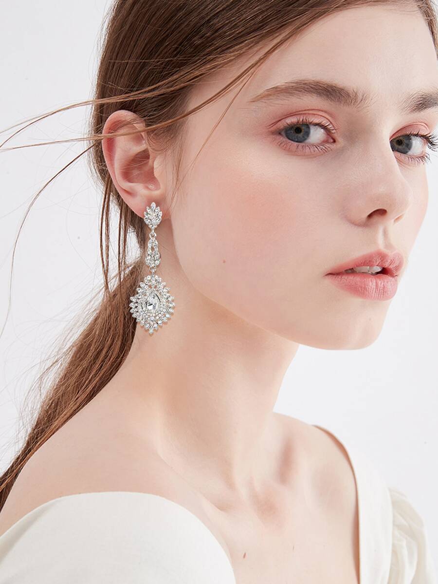 1 đôi Đồ trang trí Rhinestone Hoa tai To lớn Thời trang Tuyên bố Marquise Giọt nước mắt Pha lê Dangle Thả hoa tai Đối với phụ nữ Cô gái Đám cưới cô dâu Vũ hội tiệc tùng Pageant Trang phục Đồ trang sức - trắng - Xem 1