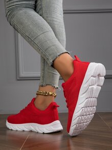 2023 New Arrival Breathable, Lightweight Knitted Upper Solid Color Lace-up Shoes For Women, Running, Casual, Walking, Road Running