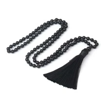 1 Pieza Collar Con Borla De Colgante Hecho A Mano Con Nudos Trenzados De Piedra Natural De 6 Mm Como Regalo