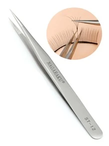 1pc NAGARAKU Stainless Non-Magnetic Eyelash Extension Tweezers False Eyelashes Pincet 3D Lash Tweezer Make Up Tools For Professional Women ST-12 - Silver - View 1