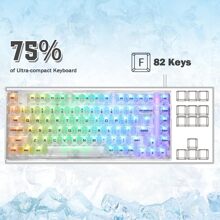 ATTACK SHARK X75 PRO PC Transparent Wireless Hot Swappable Mechanical Keyboard with 2.4G/Bluetooth/Wired Coiled Cable,Acrylic Wirst Rest,Gasket Mounted,for Windows/Mac(Kailh MX Switches) - Trong sáng - Xem 6