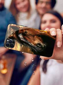 Coque de téléphone en verre transparent avec imprimé cheval brun, compatible avec iPhone/Samsung// Redmi/OPPO/OnePlus/Infinix