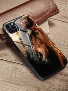 Coque de téléphone en verre transparent avec imprimé cheval brun, compatible avec iPhone/Samsung// Redmi/OPPO/OnePlus/Infinix