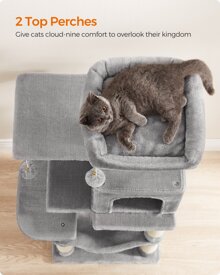 Feandrea Cat Tree, 44.1-Inch Cat Tower For Indoor Cats, Multi-Level Cat Condo With 4 Scratching Posts, 2 Perches, Hammock, Cave - 淺灰色 - 查看 3