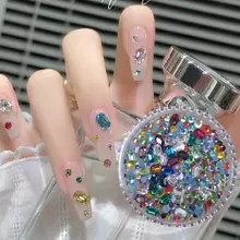 Caja con Estética Y2K de uñas con pedrería en forma de octágono y redondo de múltiples colores, 1 caja de adornos de uñas DIY, gemas de uñas, suministros de uñas decoración uñas