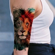 1 Hoja Tatuaje Temporal Resistente Al Agua Con León De Colores, Tatuaje Temporal De Medio Brazo, Tatuaje Falso De Arte Para Adultos - Multicolor - Ver 1