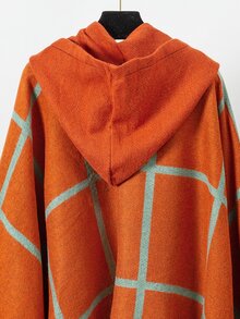 1件女性多功能格紋披肩斗篷,適用於攝影和日常穿搭,全季節適用 - 橘色 - 查看 6