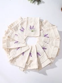 Wielokrotnego użytku Równy Drobny Płótno Torebka do przechowywania Ze sznurkiem do ściągania - Torba z płótna - Tkanina Torebka - Przekąska  Torba - Lawenda Haftowane Płótno Torba - Dla Przechowywanie , Organizator I Opakowania na prezenty - Biały - Zobacz 6